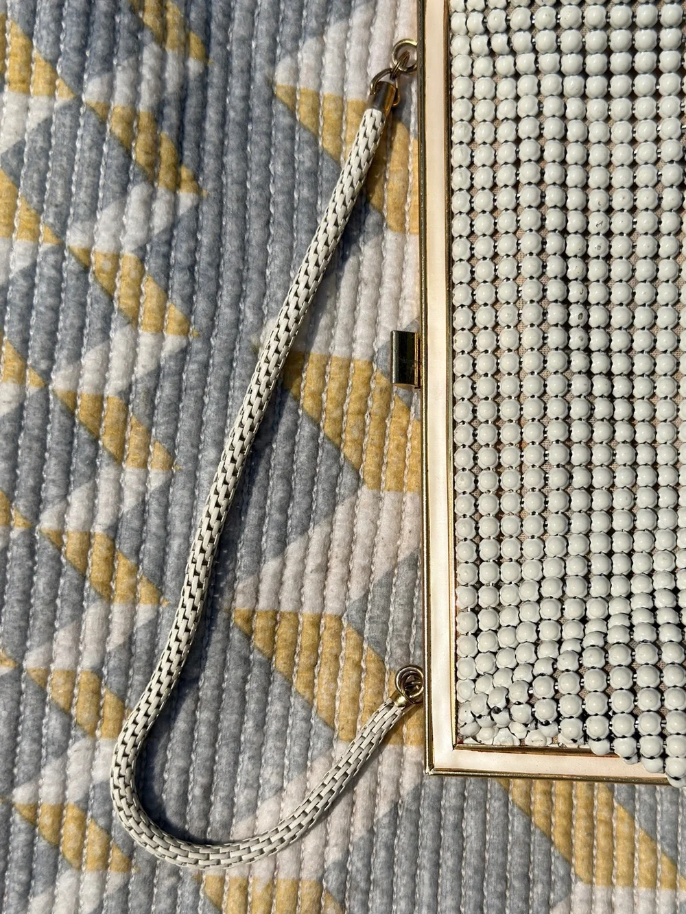 White Metal Beaded Evening Clutch Handbag